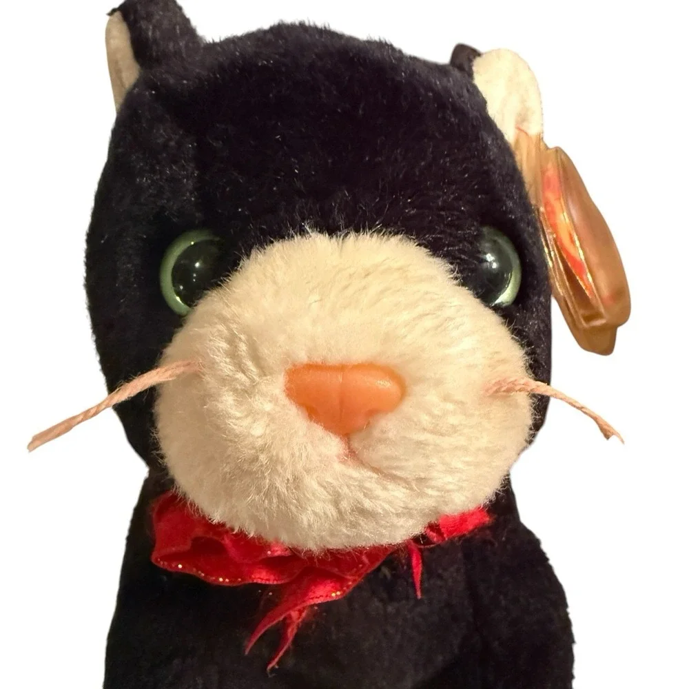 Ty Beanie Buddy Zip Black White Tuxedo Cat Plush 1999 Green Eyes Hang Tag 9 In